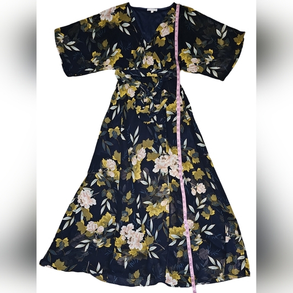 Baltic Born Kia Kimono Maxi Dress Black Floral Chiffon Slit Formal Gown Sz S - Picture 12 of 16